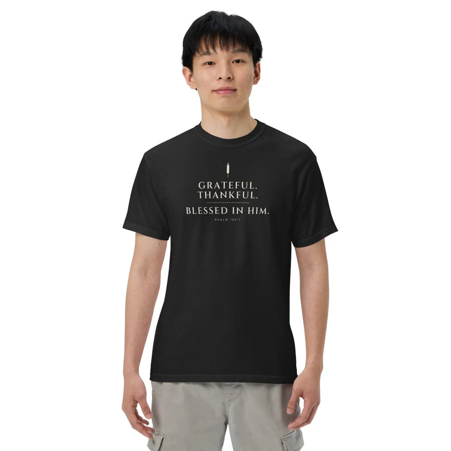Grateful. Thankful. Blessed in Him. Tee (Cream)