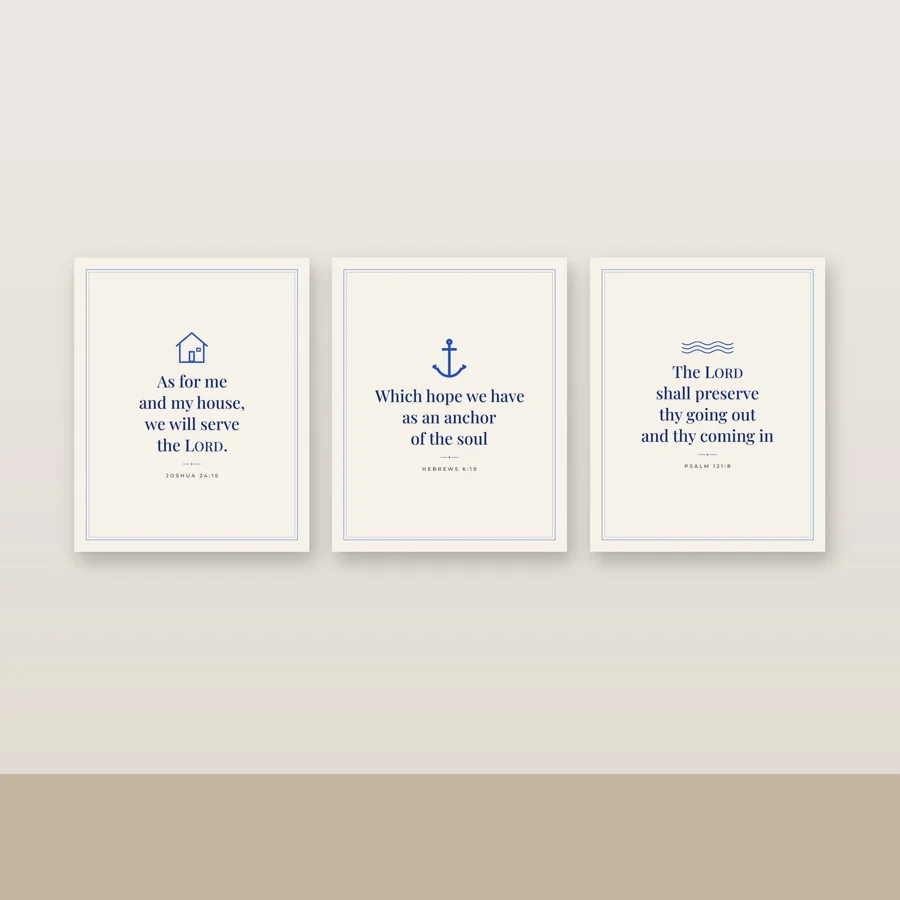 Heritage Blue Printable Scripture Art Set of 3 (KJV)