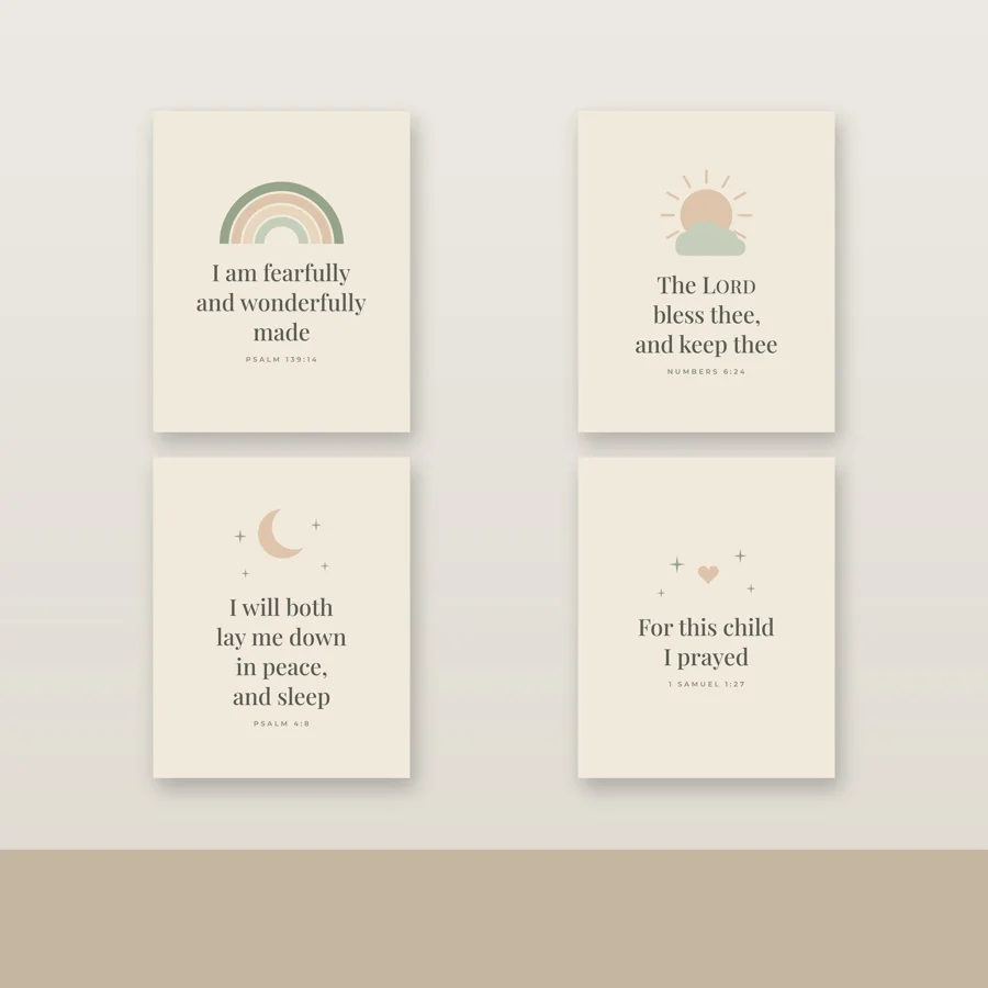 Nursery Moon & Stars Scripture Print Set of 4 (KJV)